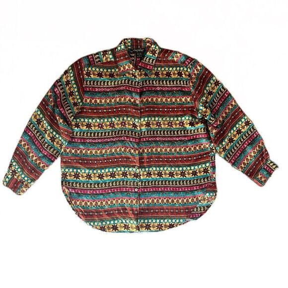 Planet Silk‎ Women's Embellished Shirt Button Front Multi-Color 100% Silk Size L - Picture 1 of 10